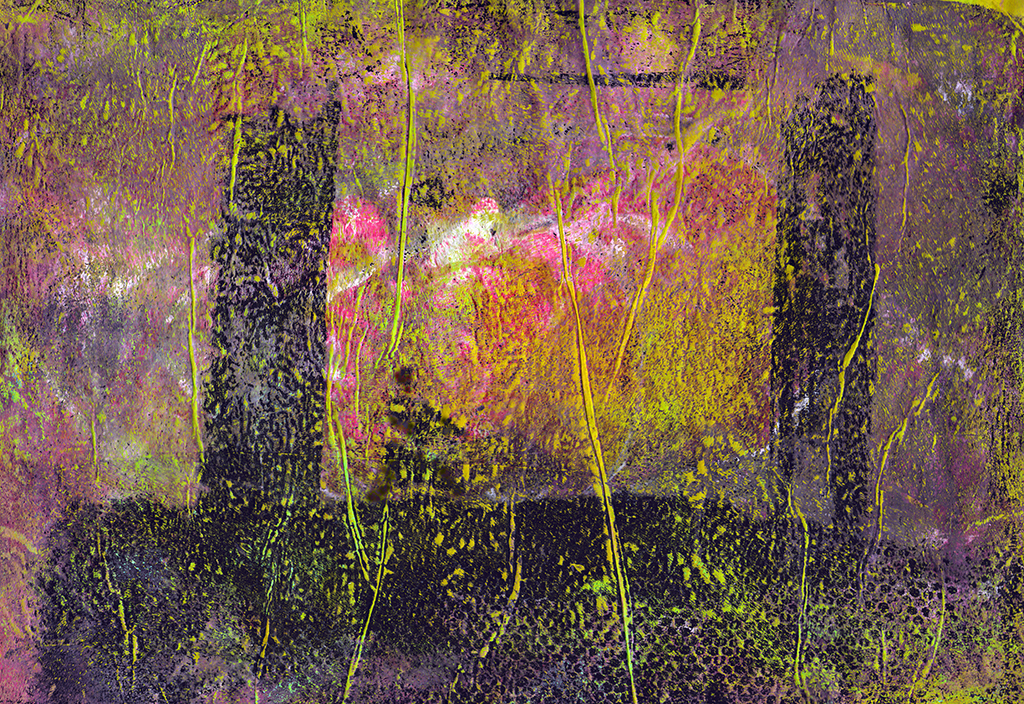 *Grafika: Mechaniczna Pożoga, monotypia, Ula Marz, 2026